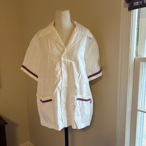 Hammies White Short Sleeve Button-Up Shirt with Striped Accents